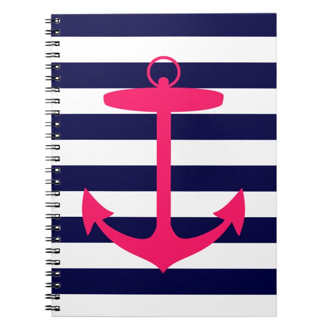 Caderno Espiral Silhueta cor-de-rosa da âncora (Frente)