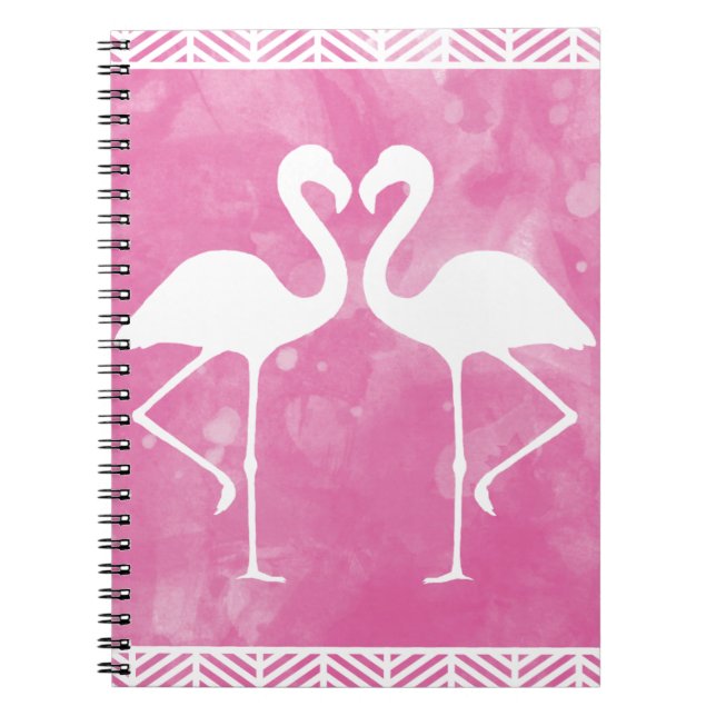 Caderno Espiral Silhueta cor-de-rosa tropical da aguarela do (Frente)