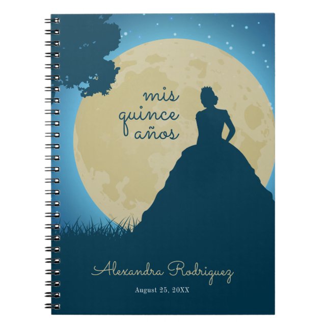 Caderno Espiral Silhueta coroada com Moon Quinceanera (Frente)