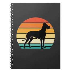 Caderno Espiral Silhueta de cão Great Dane pôr do sol retrô