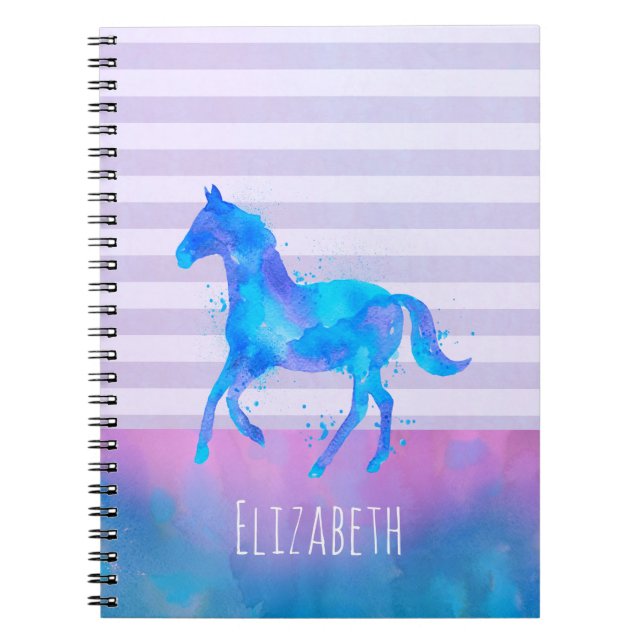 Caderno Espiral Silhueta de Cavalo de Água Azul em Stripes (Frente)