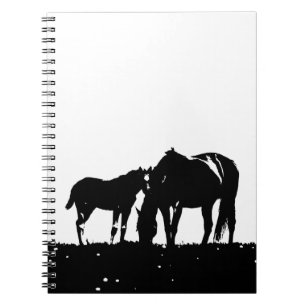 Caderno Espiral Silhueta de Cavalos Pretos e Branco
