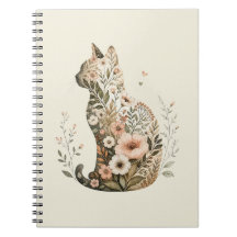 Silhueta de Gato Floral Boho Flor Silvestre