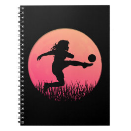 Caderno Espiral silhueta de menina de futebol sol lindo