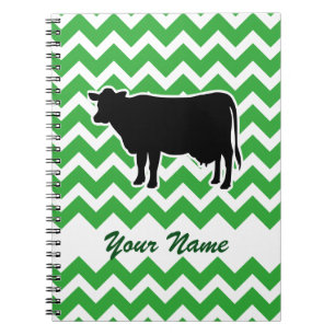 Caderno Espiral Silhueta de Vaca com Padrão de Chevron Verde