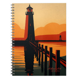 Caderno Espiral Silhueta do Farol ao Pôr do Sol