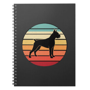 Caderno Espiral Silhueta do pôr do sol do cão boxer retrô vintage