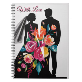 Caderno Espiral Silhueta Floral | Arte Moderna de Noiva e Noivo