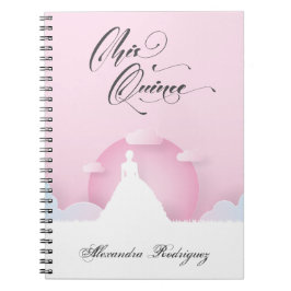 Caderno Espiral Silhueta rosa e branca com a Lua Quinceanera