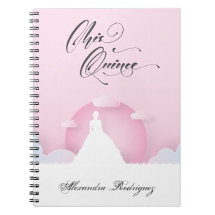 Caderno Espiral Silhueta Rosa e Branca com Lua Quinceanera