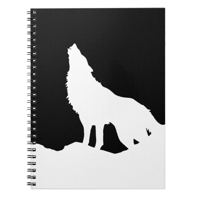 Caderno Espiral Silhueta Única de Lobo em Arte Pop Preto e Branco (Frente)