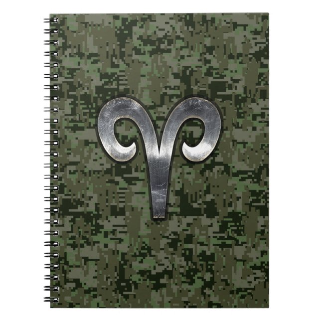 Caderno Espiral Silver Aries Zodiac - Símbolo Verde Digital Camo (Frente)