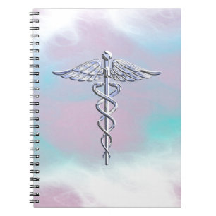 Caderno Espiral Silver Caduceus - Símbolo Médico - Decoração d