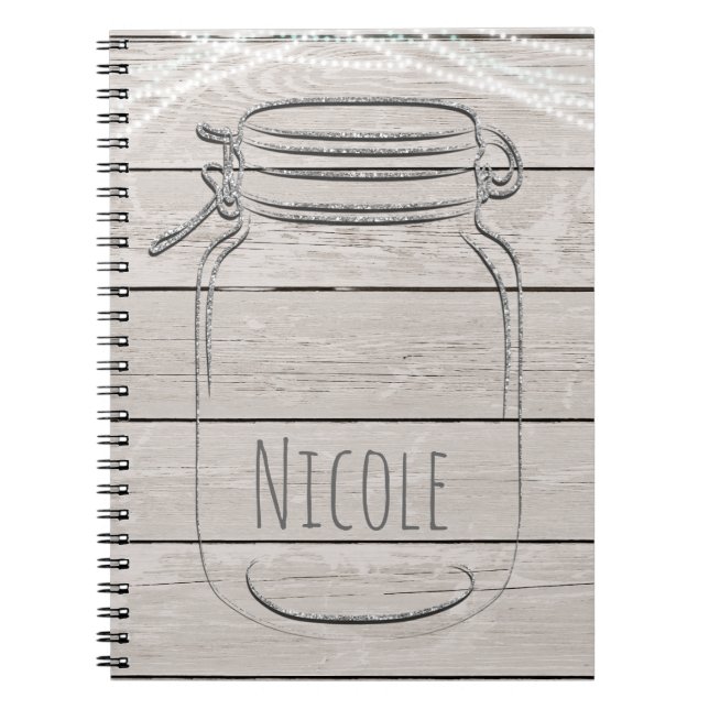 Caderno Espiral Silver Faux Glitter Mason Jar Sparkle Rustic Glam (Frente)