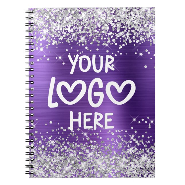 Caderno Espiral Silver Glitter Amethyst Faux Foil Business Logo (Frente)