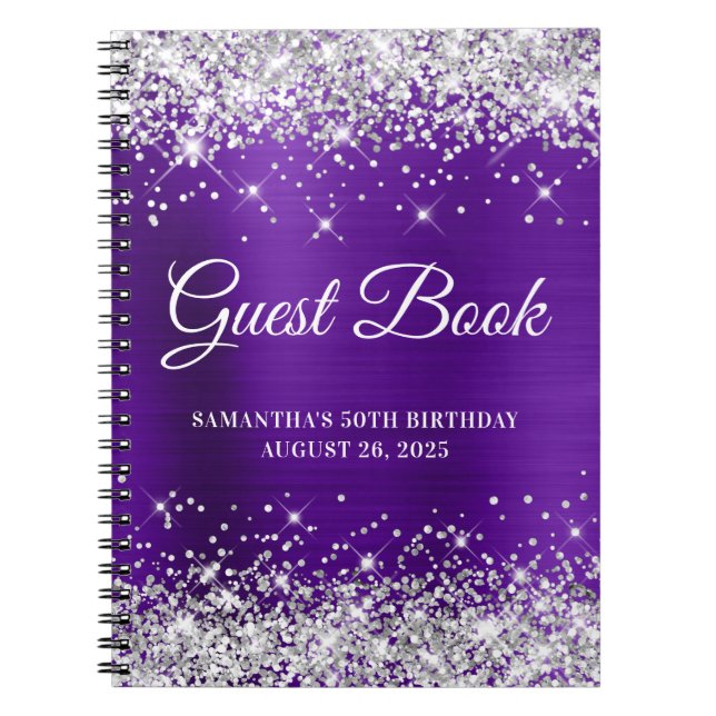 Caderno Espiral Silver Glitter Indigo Purple 50º Aniversário Convi (Frente)