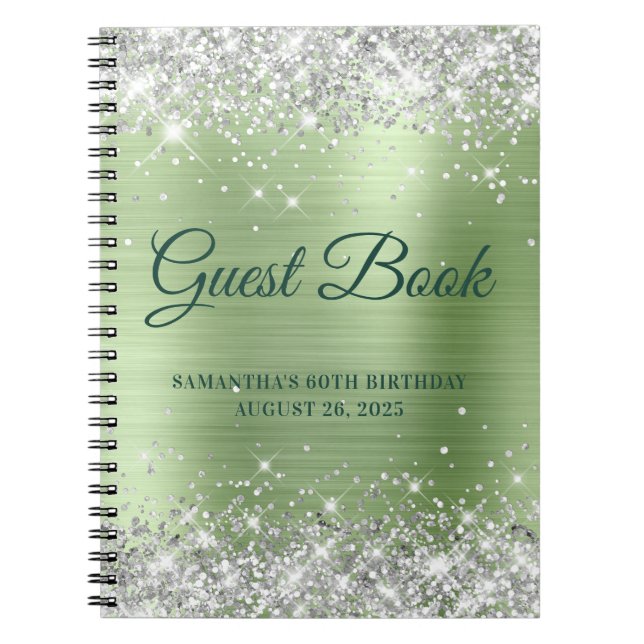 Caderno Espiral Silver Glitter Mint Ombre 60º Aniversário Guestboo (Frente)