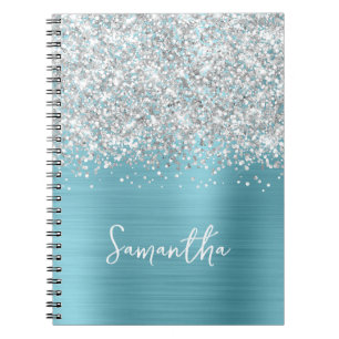 Caderno Espiral Silver Glitter Robin Egg Blue Glam Nome