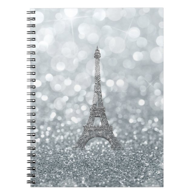 Caderno Espiral Silver Glitter Sparkle Paris Eiffel Tower Glam (Frente)