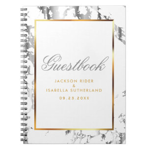 Caderno Espiral Silver Marble, Dourado e Branco - Guestbook