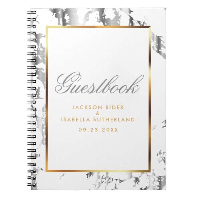 Caderno Espiral Silver Marble, Dourado e Branco - Guestbook (Frente)