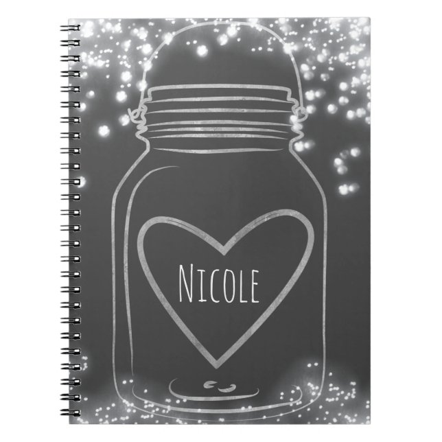 Caderno Espiral Silver Mason Jar e Luzes Russas Glam Qualquer Cor (Frente)