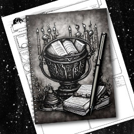 Caderno Espiral Silvery Steampunk Cauldron Spellbooks and Potions