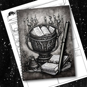 Caderno Espiral Silvery Steampunk Cauldron Spellbooks and Potions