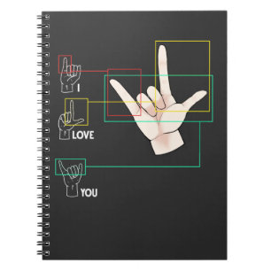 Caderno Espiral Símbolo Americano Sinal de Mão ASL Eu Amo Você