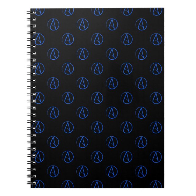 Caderno Espiral Símbolo ateu: azul sobre preto (Frente)