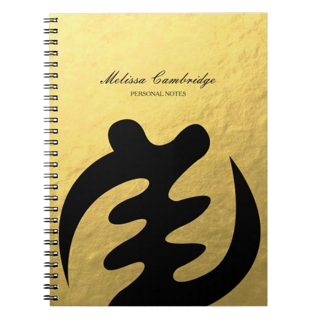 Caderno Espiral Símbolo de Adinkra para da folha Dourado do falso (Frente)