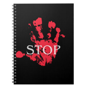 Caderno Espiral Símbolo de Alerta "STOP" com Impressão de Mão Verm