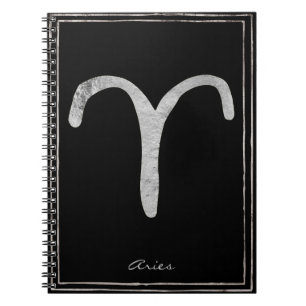 Caderno Espiral Símbolo de astrologia estilizada de prata martela