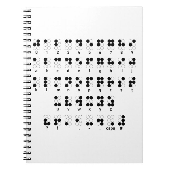 Caderno Espiral Símbolo de letras cego do alfabeto de Braille (Frente)