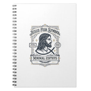 Caderno Espiral Símbolo de Peixe de Jesus Minimal Ichthys Peixe de