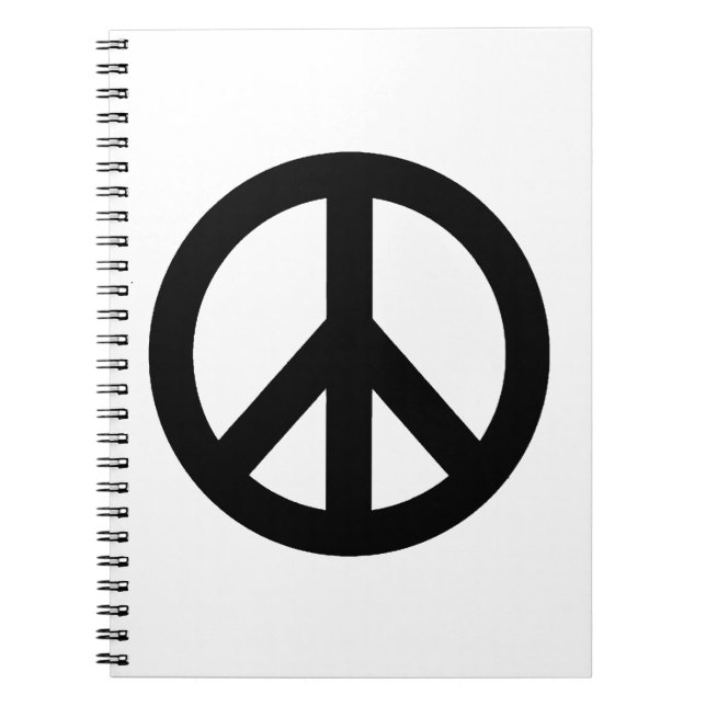 Caderno Espiral Símbolo de Sinal de Paz Branco Preto (Frente)