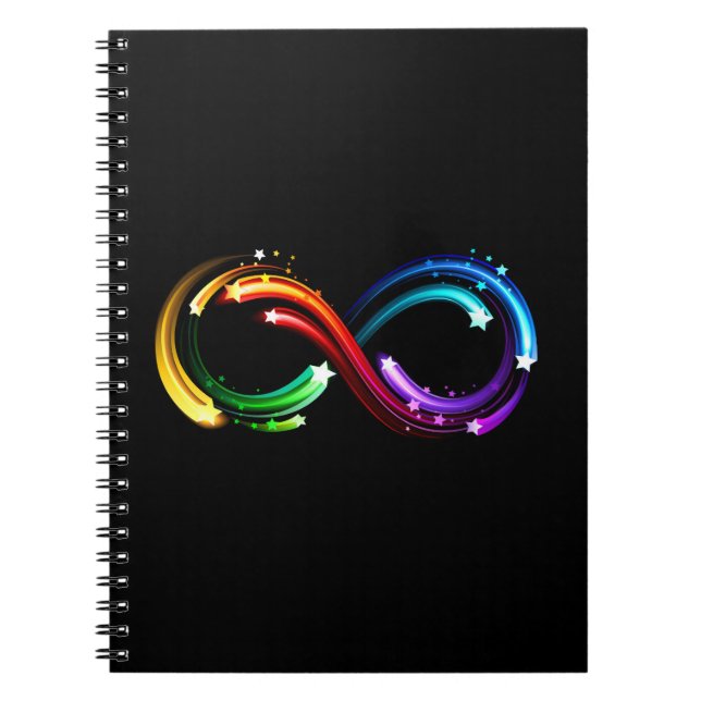 Caderno Espiral Símbolo do infinito de cometas arco-íris (Frente)