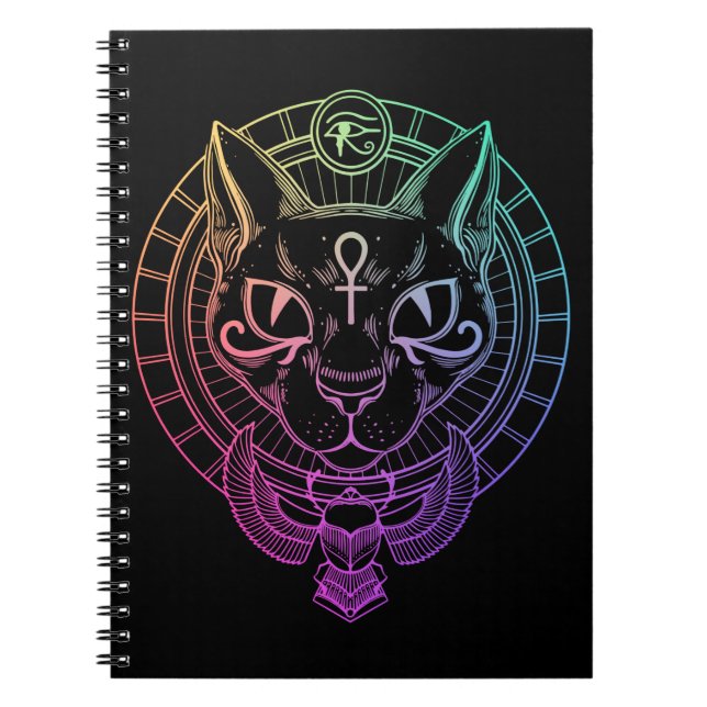 Caderno Espiral Símbolo Egípcio do Gato Basteta Horus Scarab Egito (Frente)