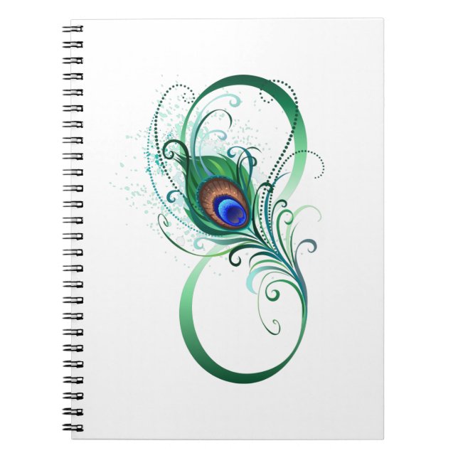 Caderno Espiral Símbolo Infinito com Pavão (Frente)
