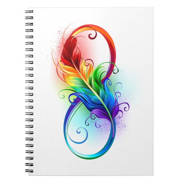 Caderno Espiral Símbolo Infinito com Pena Arco-Íris (Frente)
