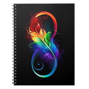 Caderno Espiral Símbolo infinito com pena de arco-íris
