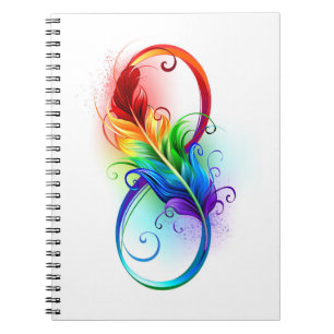 Caderno Espiral Símbolo infinito com pena de arco-íris