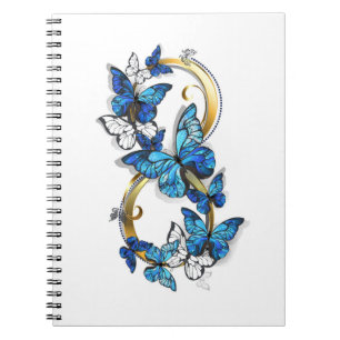 Caderno Espiral Símbolo infinito de borboletas azuis Morpho