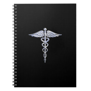 Caderno Espiral Símbolo Médico de Caduceus em Decor Preto