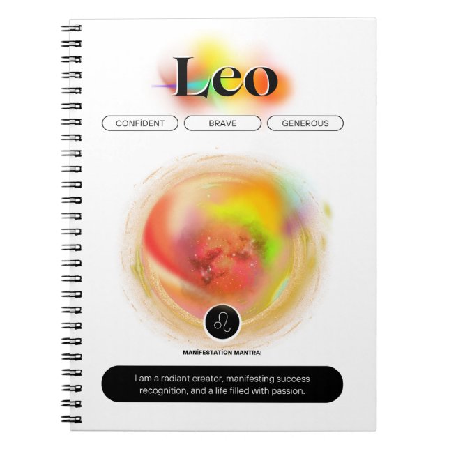 Caderno Espiral Símbolo Moderno Zodiac Cotação Leo | Elemento Fogo (Frente)