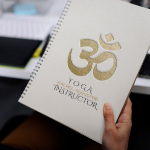 Caderno Espiral Símbolo OM branco e Dourado Instrutor de Meditação