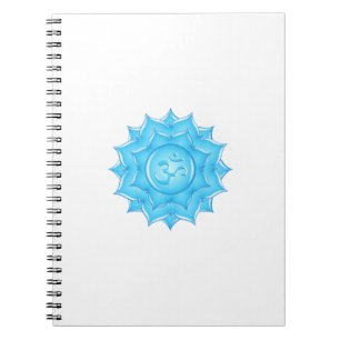 Caderno Espiral Símbolo Om da Flor do Lotus de Vidro Azul Desenho