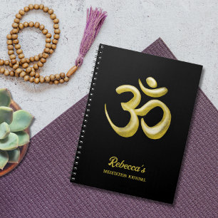 Caderno Espiral Símbolo Om Dourado Elegante   Sânscrito Preto Espi