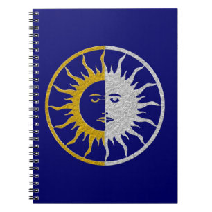 Caderno Espiral Símbolo SUN & MOON - prata dourada