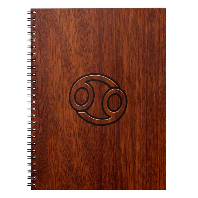 Caderno Espiral Símbolo Zodiac cancer no estilo de madeira de Maho (Frente)